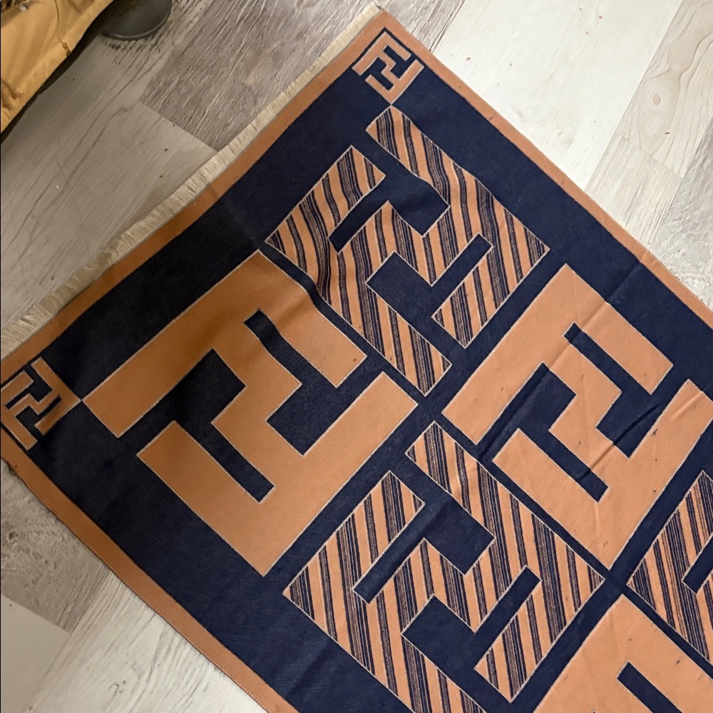 Navy and Brown Logo Pattern Scarf Accessory - Picture 2 of 4